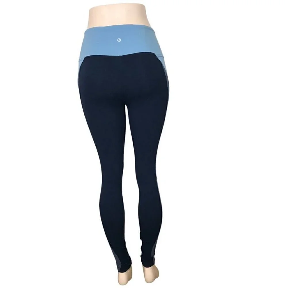 LULULEMON Navy And Baby Blue Tights Size 6 - Picture 4 of 6